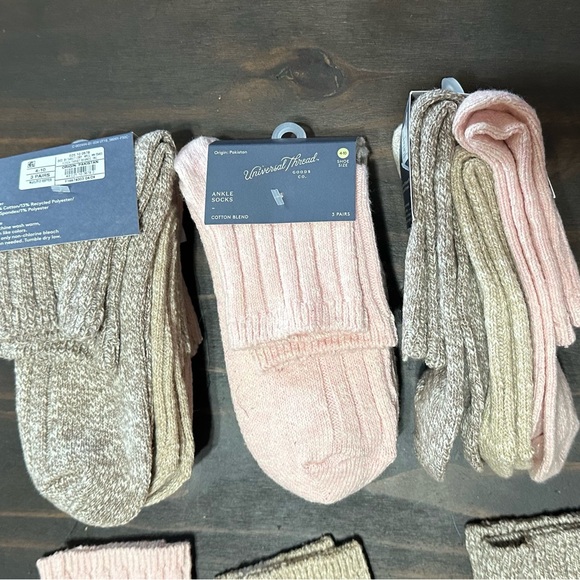 Universal Thread Accessories - Universal Thread Socks - 9 pairs total. Pink and Tan Ribbed Ankle Sock 3-Packs